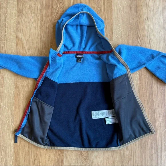 EUC Patagonia Toddler Boy Micro D Snap-T Fleece Jacket-Blue with Red and Tan - Picture 5 of 7